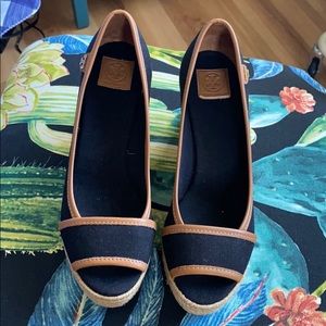 Tory Burch Navy Blue Wedges